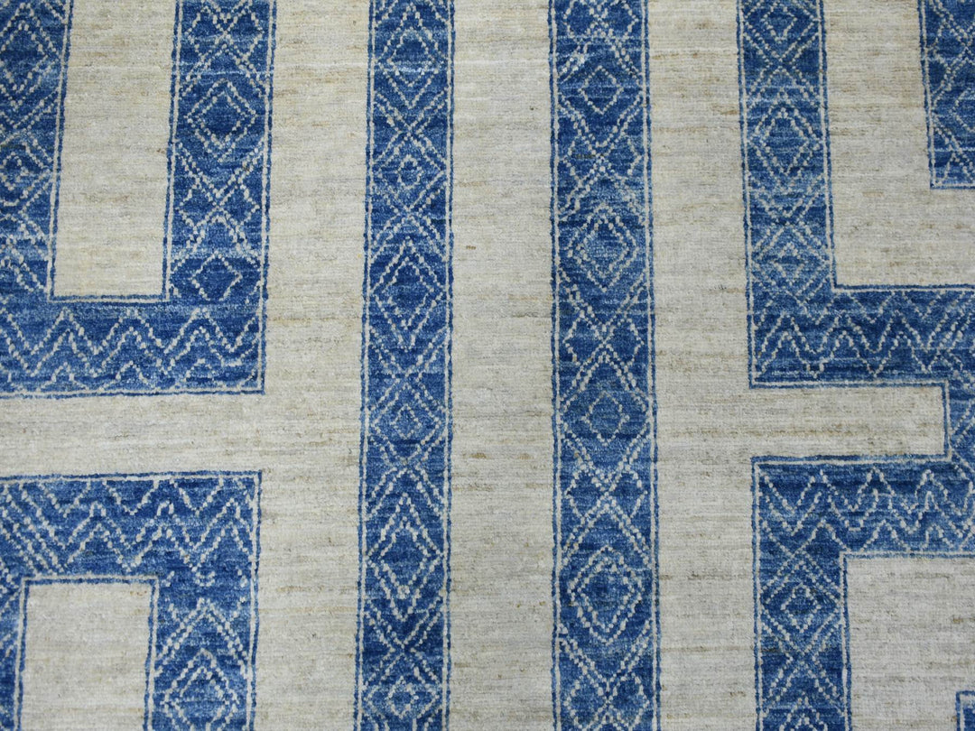 9'2" x 11'9" New Hand Knotted Blue Wool Rectangle Oriental Rug - MOA10271348