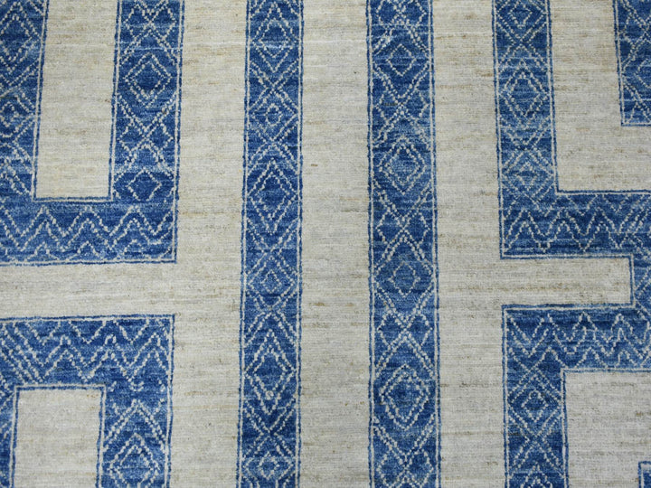 9'2" x 11'9" New Hand Knotted Blue Wool Rectangle Oriental Rug - MOA10271348