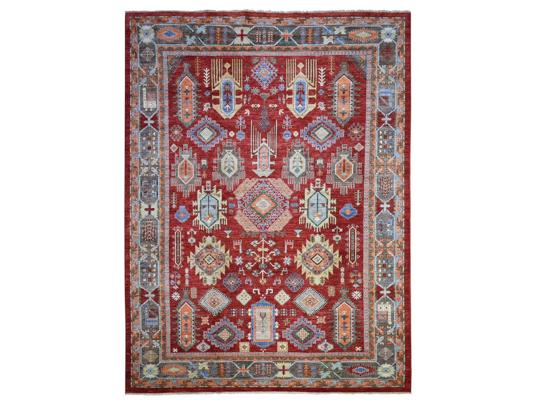 9'0" x 12'0" New Hand Knotted Red Wool Rectangle Oriental Rug - MOA10271364