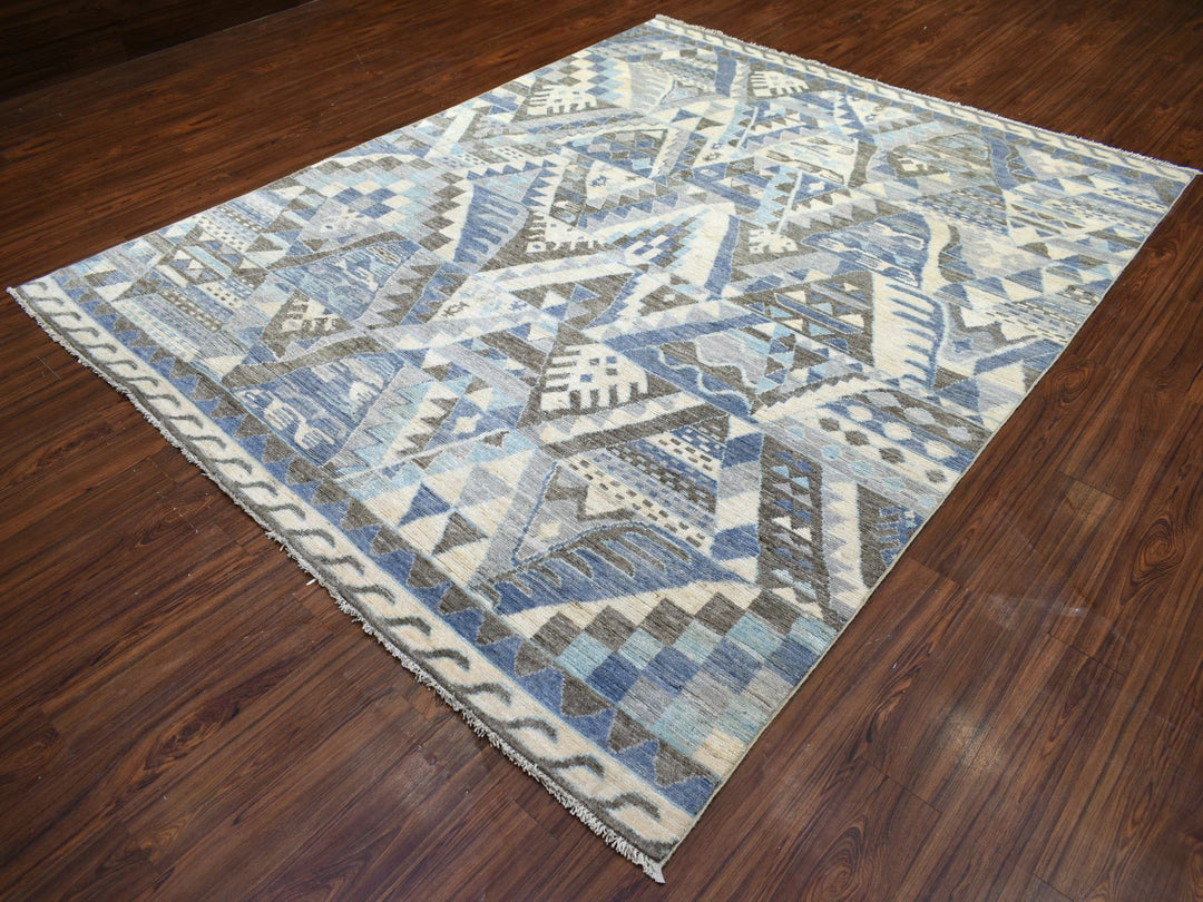 8'0" x 10'0" New Hand Knotted Ivory Wool Rectangle Oriental Rug - MOA10271369