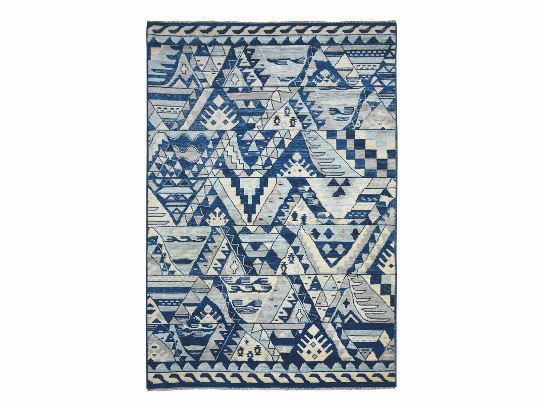 6'0" x 8'9" New Hand Knotted Blue Wool Rectangle Oriental Rug - MOA10271370