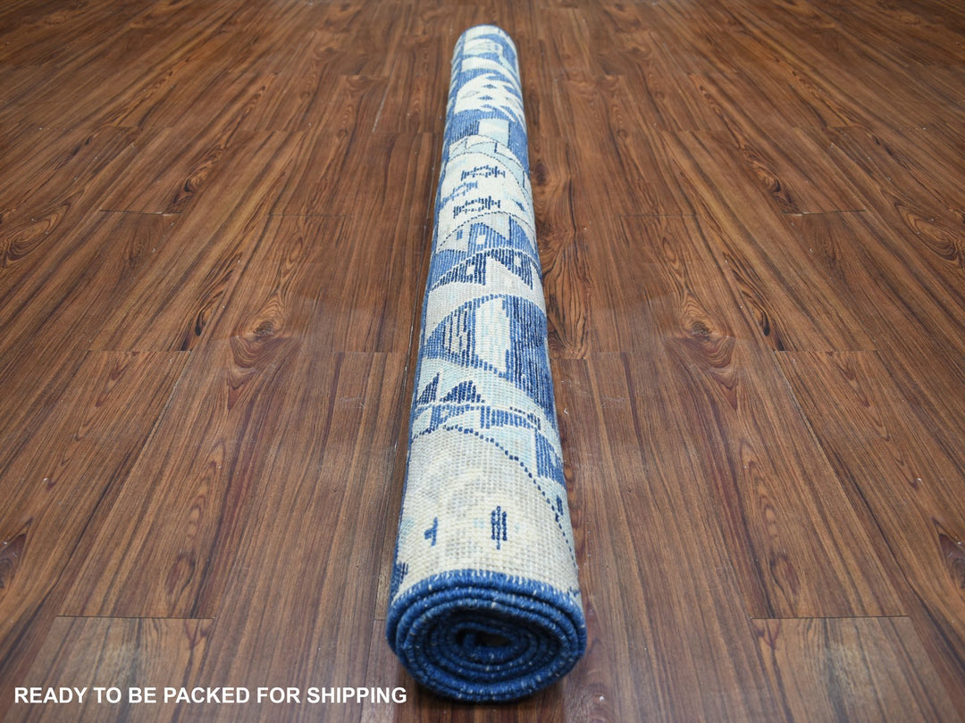 6'0" x 8'9" New Hand Knotted Blue Wool Rectangle Oriental Rug - MOA10271370