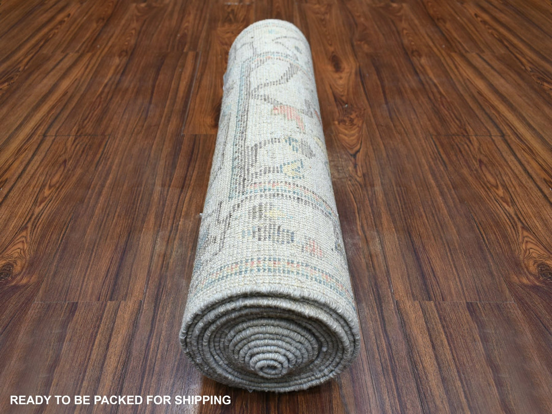 2'6" x 16'1" New Hand Knotted Grey Wool Runner Oriental Rug - MOA10271412