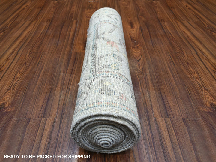 2'6" x 16'1" New Hand Knotted Grey Wool Runner Oriental Rug - MOA10271412