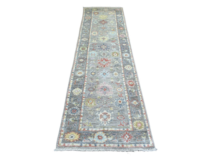 2'6" x 9'5" New Hand Knotted Grey Wool Runner Oriental Rug - MOA10271418