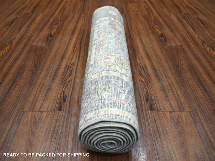 2'6" x 9'5" New Hand Knotted Grey Wool Runner Oriental Rug - MOA10271418