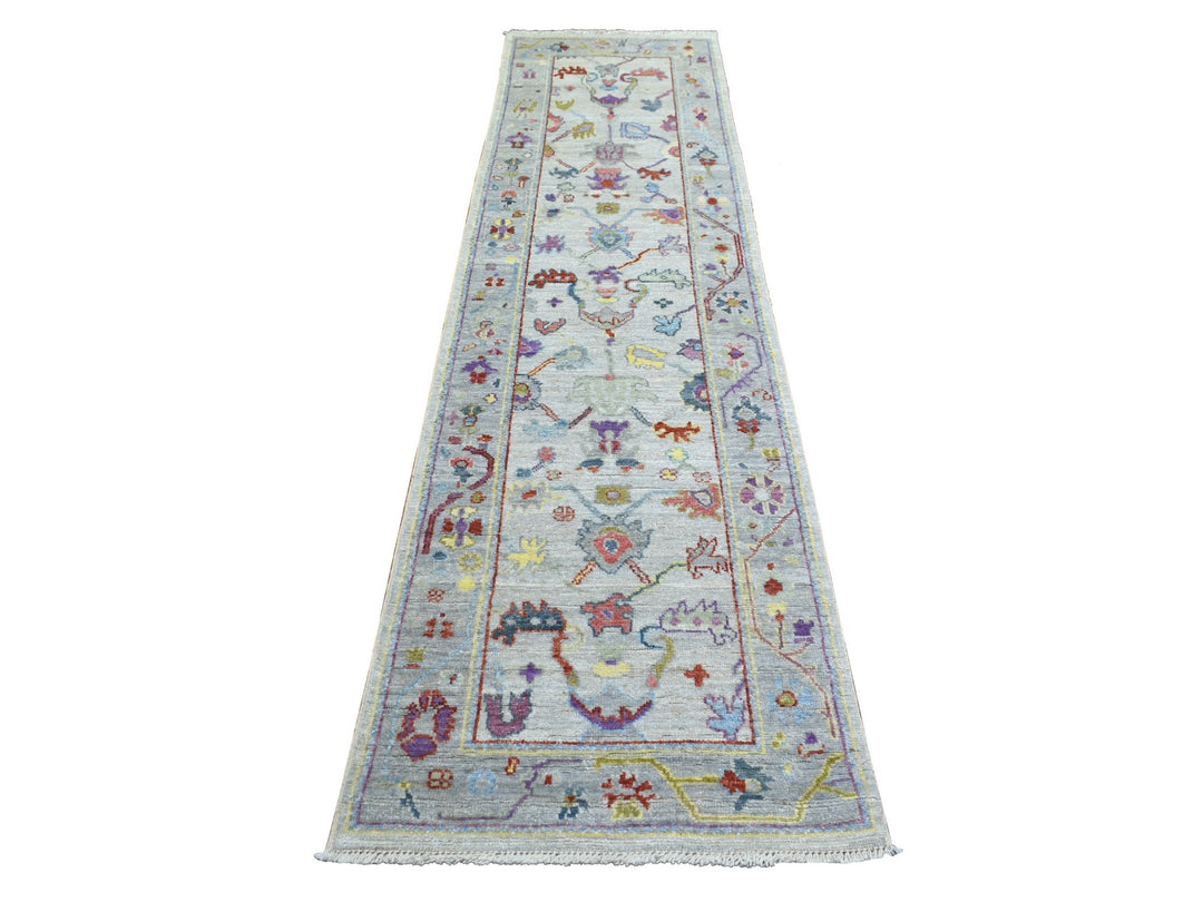 2'5" x 9'8" New Hand Knotted Grey Wool Runner Oriental Rug - MOA10271424
