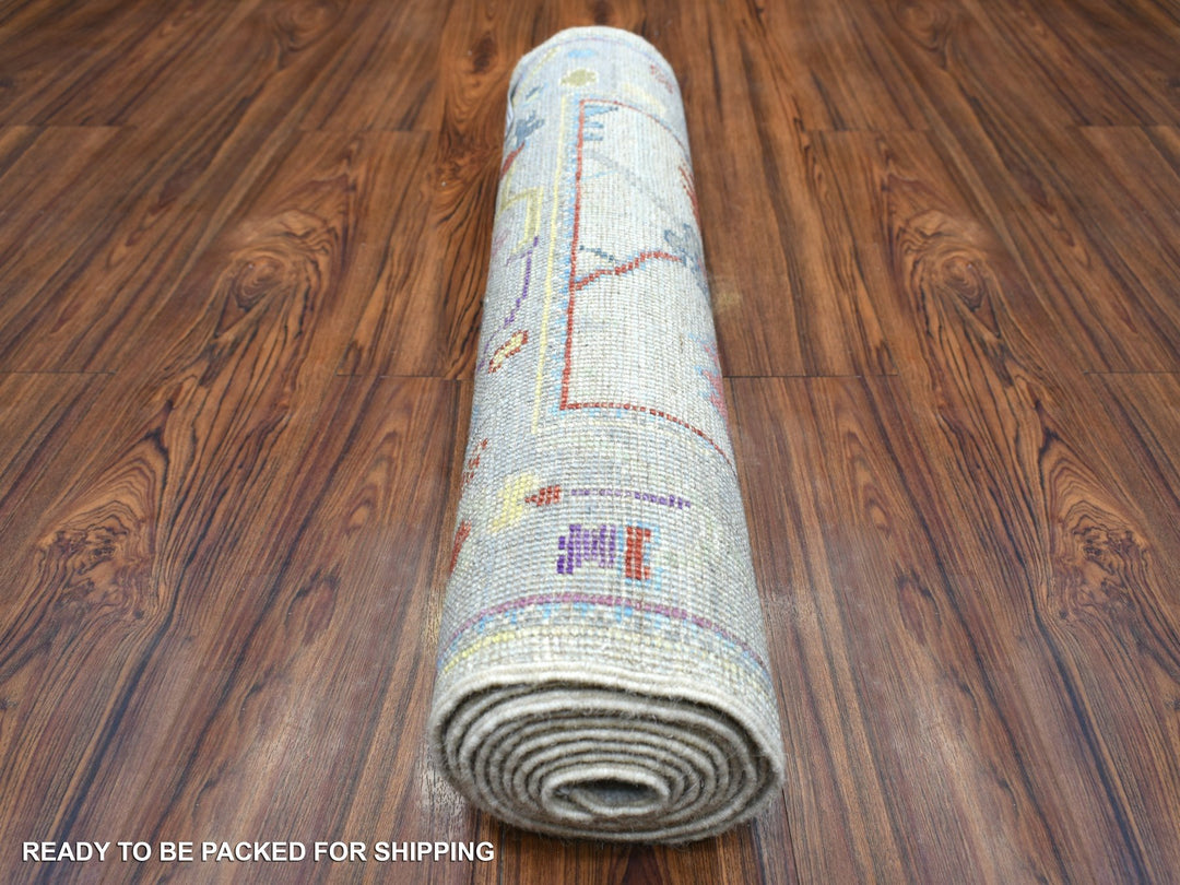 2'5" x 9'8" New Hand Knotted Grey Wool Runner Oriental Rug - MOA10271424