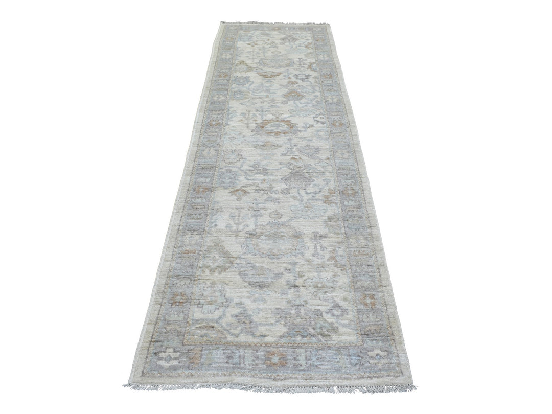 3'0" x 10'0" New Hand Knotted Ivory Wool Runner Oriental Rug - MOA10271426