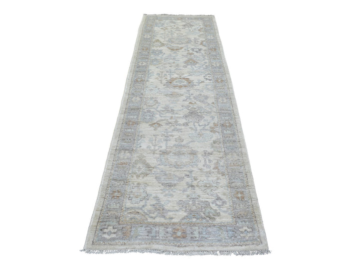 3'0" x 10'0" New Hand Knotted Ivory Wool Runner Oriental Rug - MOA10271426
