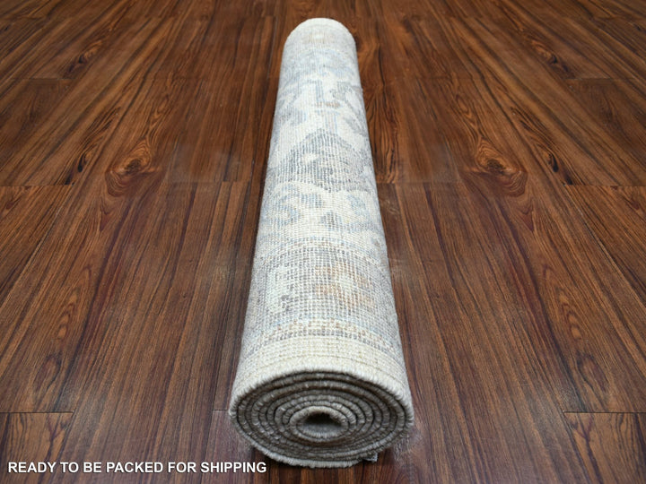 3'0" x 10'0" New Hand Knotted Ivory Wool Runner Oriental Rug - MOA10271426