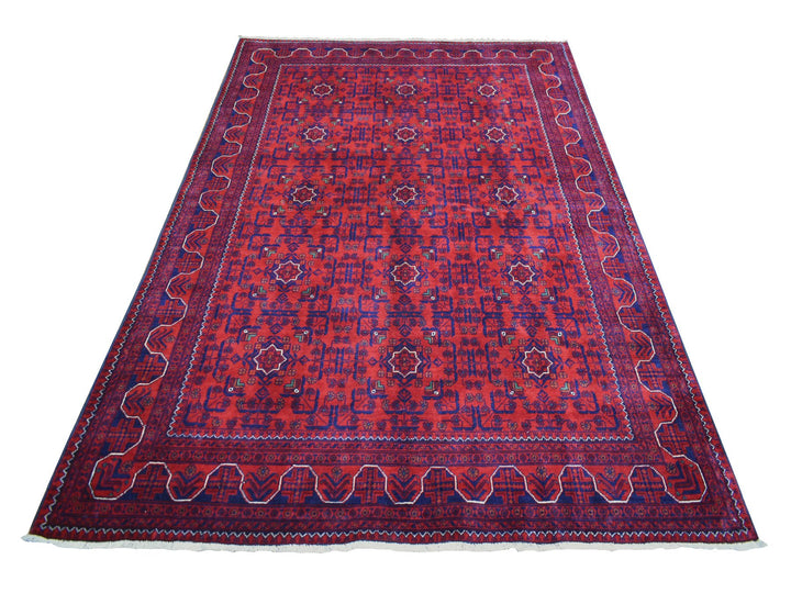 5'5" x 7'8" New Hand Knotted Red Wool Rectangle Oriental Rug - MOA10271450