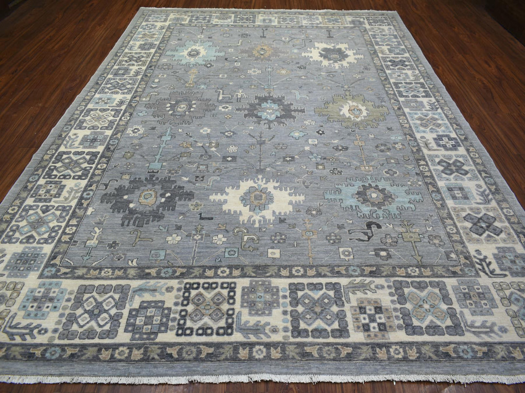9'0" x 12'0" New Hand Knotted Grey Wool Rectangle Oriental Rug - MOA10271451