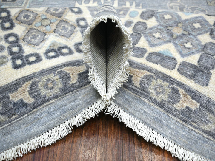 9'0" x 12'0" New Hand Knotted Grey Wool Rectangle Oriental Rug - MOA10271451