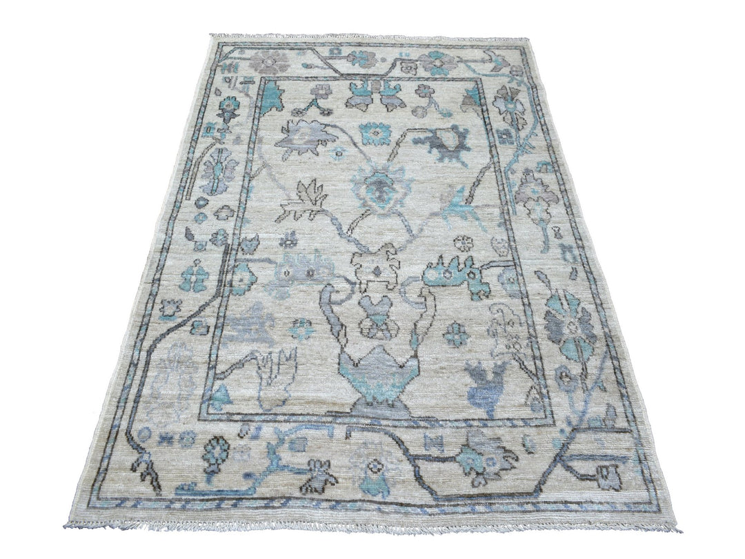 4'1" x 5'10" New Hand Knotted Grey Wool Rectangle Oriental Rug - MOA10271464