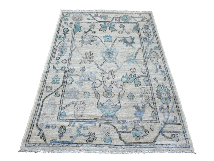 4'1" x 5'10" New Hand Knotted Grey Wool Rectangle Oriental Rug - MOA10271464
