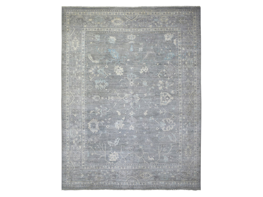 12'0" x 15'2" New Hand Knotted Grey Wool Rectangle Oriental Rug - MOA10271479