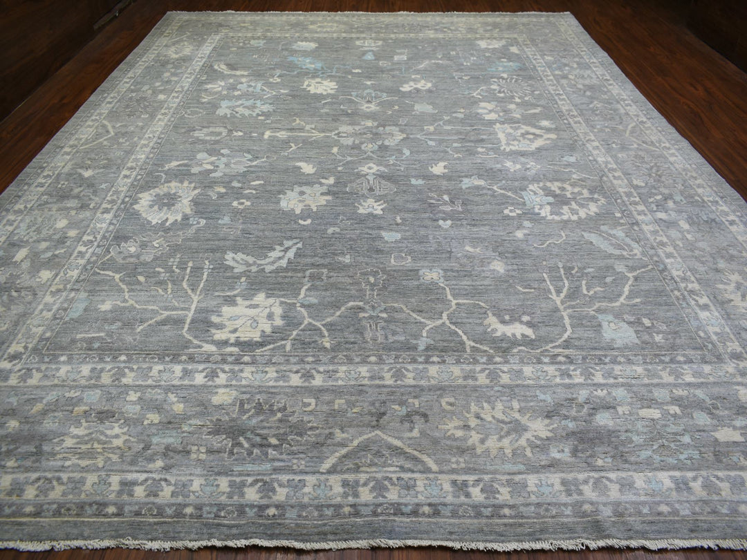 12'0" x 15'2" New Hand Knotted Grey Wool Rectangle Oriental Rug - MOA10271479