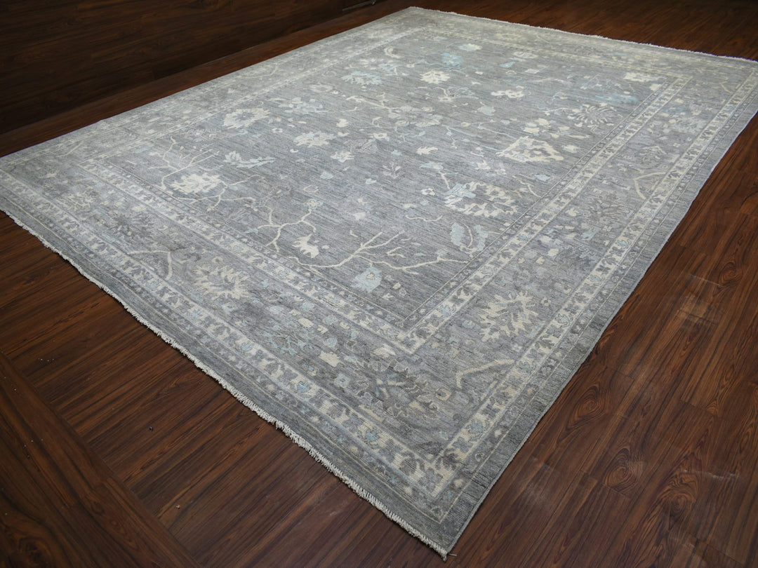 12'0" x 15'2" New Hand Knotted Grey Wool Rectangle Oriental Rug - MOA10271479