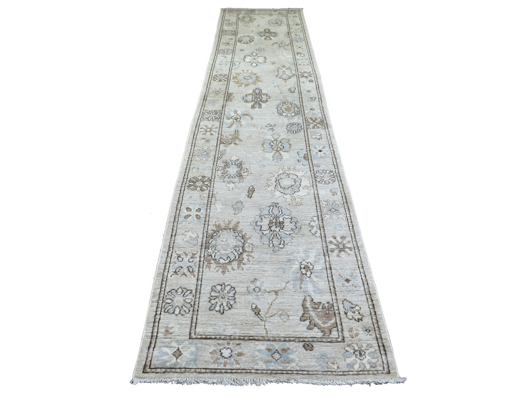 2'10" x 13'9" New Hand Knotted Grey Wool Runner Oriental Rug - MOA10271499