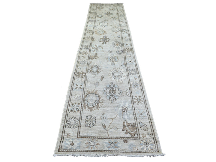 2'10" x 13'9" New Hand Knotted Grey Wool Runner Oriental Rug - MOA10271499