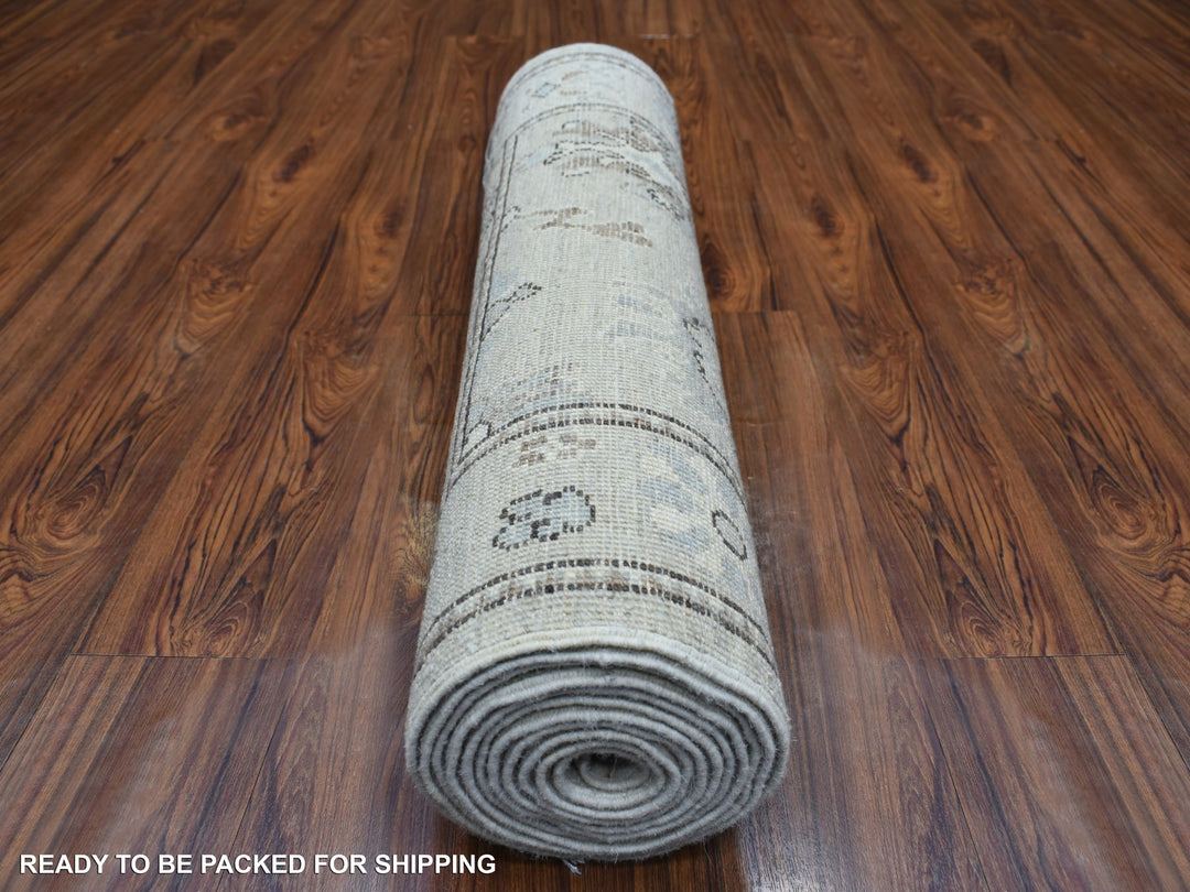 2'10" x 13'9" New Hand Knotted Grey Wool Runner Oriental Rug - MOA10271499