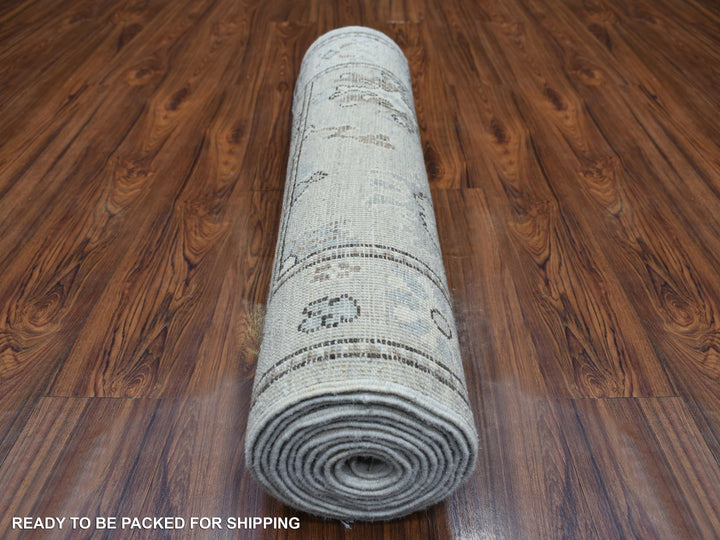 2'10" x 13'9" New Hand Knotted Grey Wool Runner Oriental Rug - MOA10271499