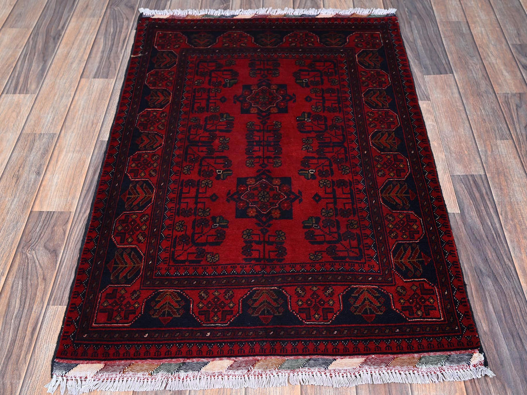 2'7" x 3'9" New Hand Knotted Red Wool Rectangle Oriental Rug - MOA102714