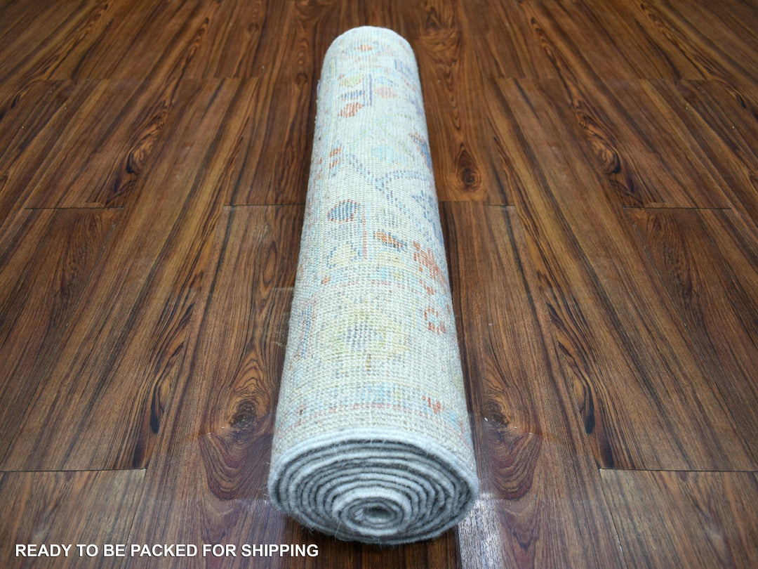 2'8" x 11'4" New Hand Knotted Beige Wool Runner Oriental Rug - MOA10271503