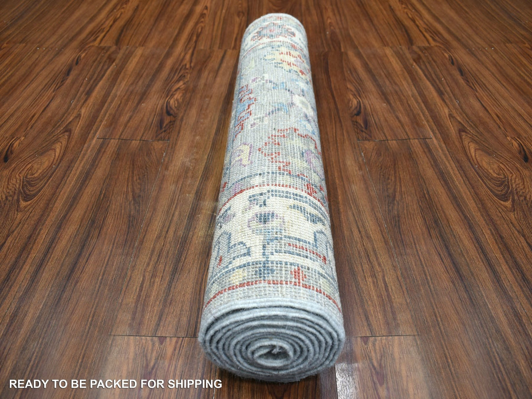 2'8" x 9'10" New Hand Knotted Grey Wool Runner Oriental Rug - MOA10271504
