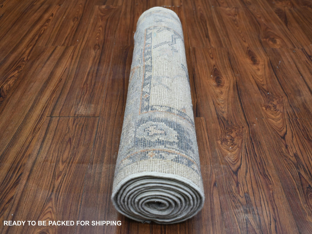 2'7" x 9'8" New Hand Knotted Ivory Wool Runner Oriental Rug - MOA10271507