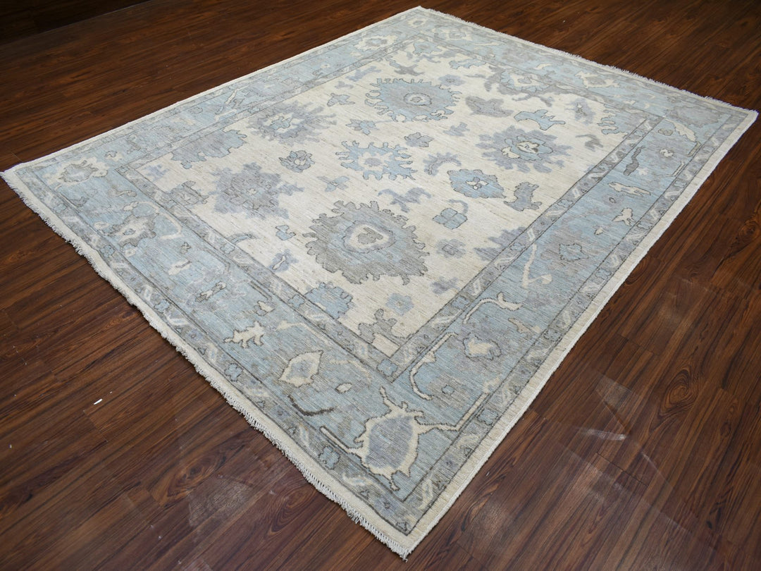 8'0" x 9'9" New Hand Knotted Ivory Wool Rectangle Oriental Rug - MOA10271520