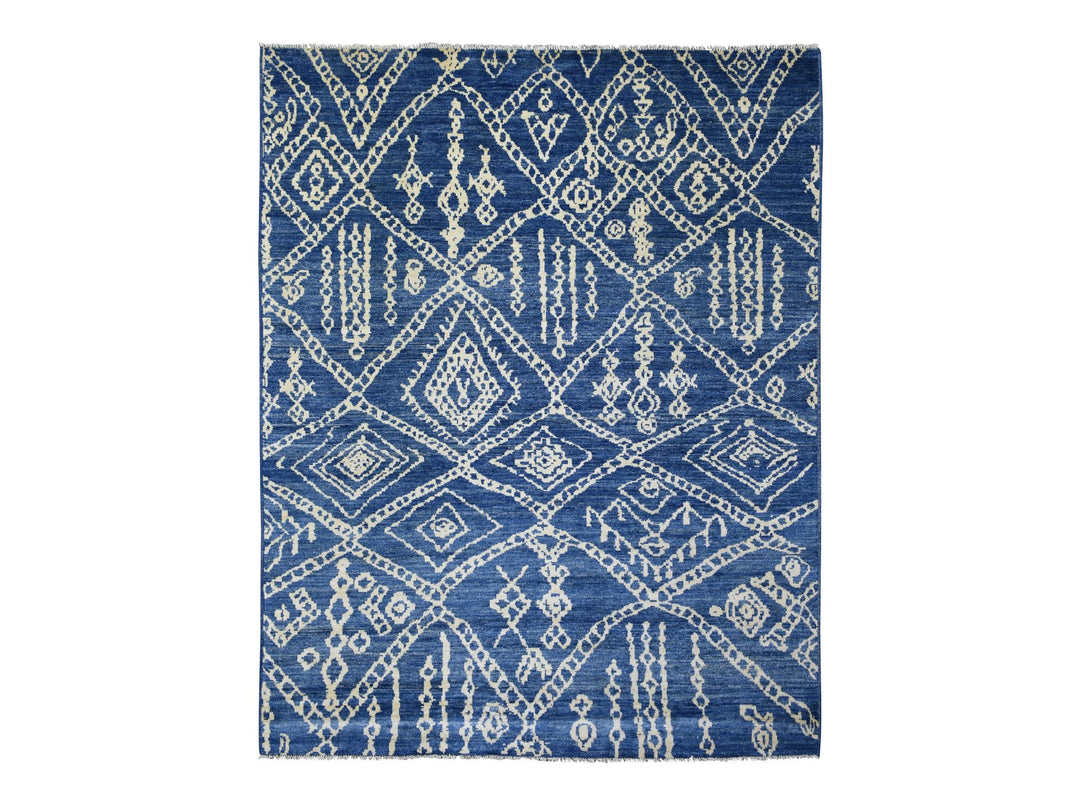 8'0" x 9'6" New Hand Knotted Blue Wool Rectangle Oriental Rug - MOA10271543