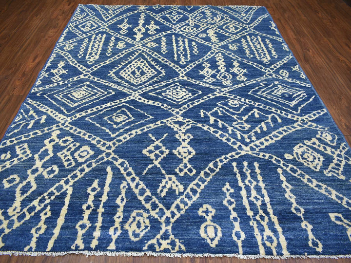 8'0" x 9'6" New Hand Knotted Blue Wool Rectangle Oriental Rug - MOA10271543