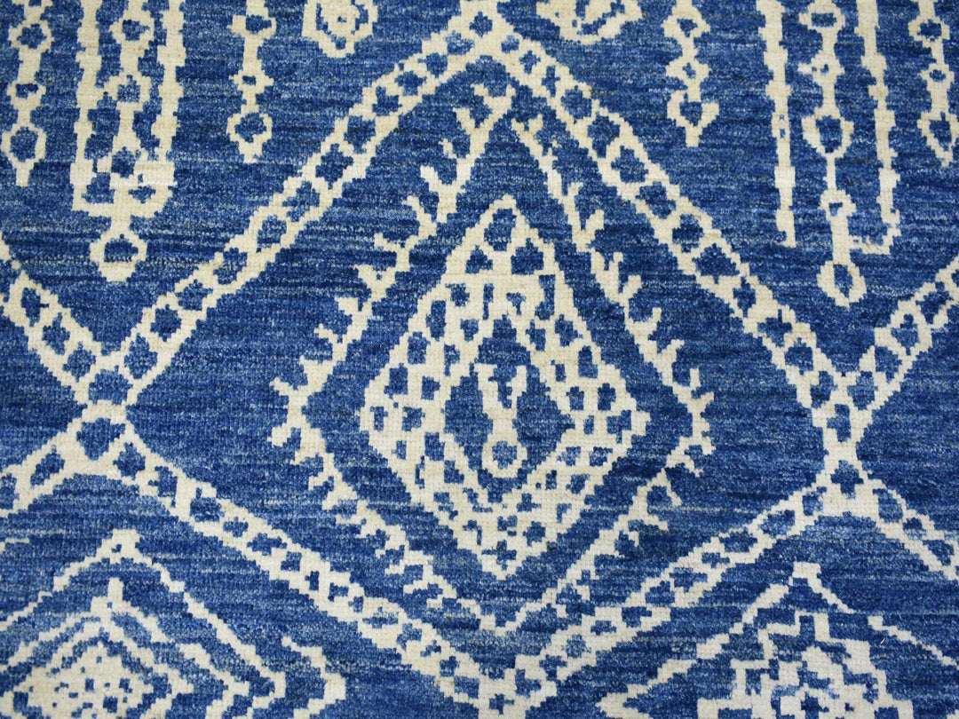 8'0" x 9'6" New Hand Knotted Blue Wool Rectangle Oriental Rug - MOA10271543