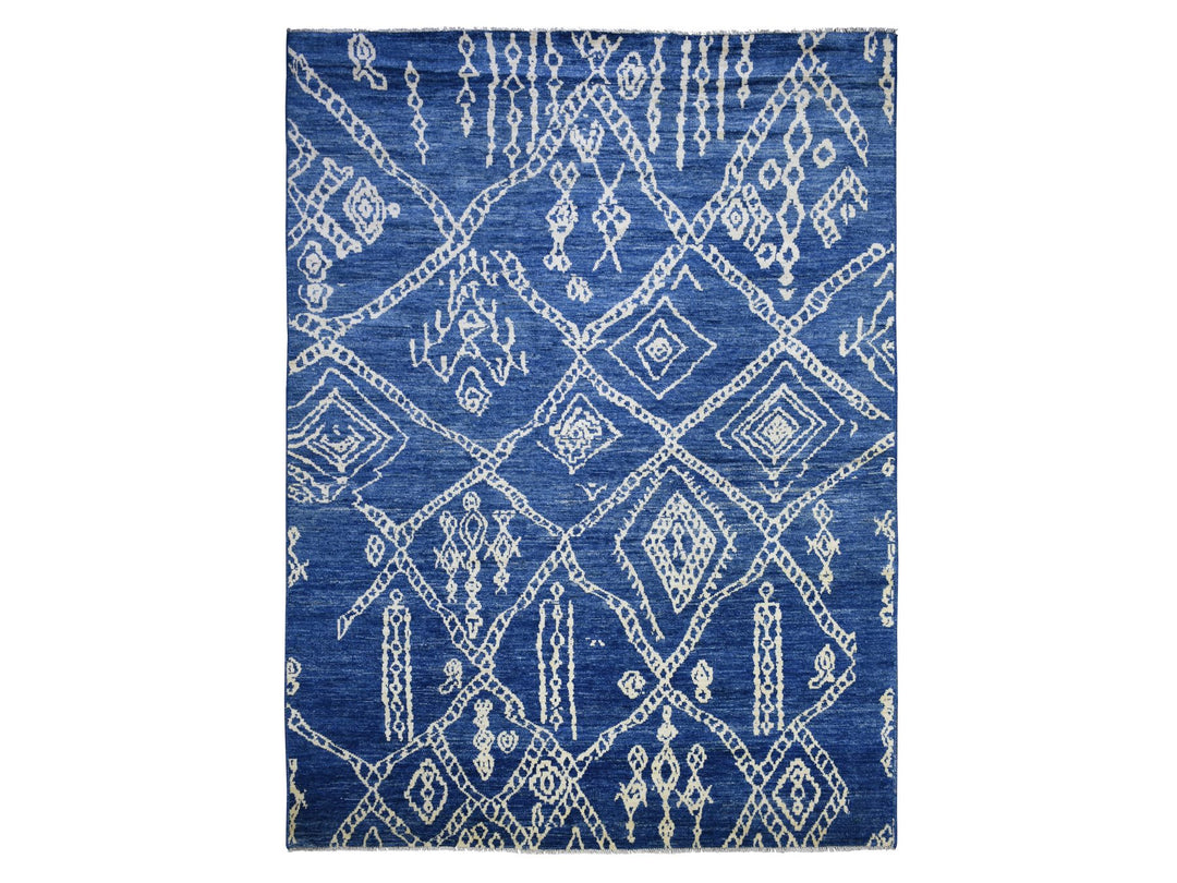 8'10" x 11'5" New Hand Knotted Blue Wool Rectangle Oriental Rug - MOA10271546