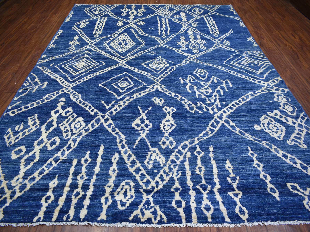 8'10" x 11'5" New Hand Knotted Blue Wool Rectangle Oriental Rug - MOA10271546