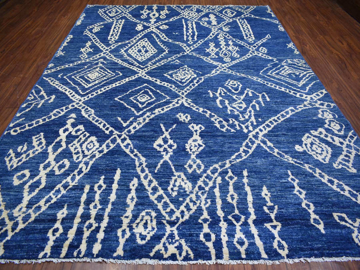 8'10" x 11'5" New Hand Knotted Blue Wool Rectangle Oriental Rug - MOA10271546