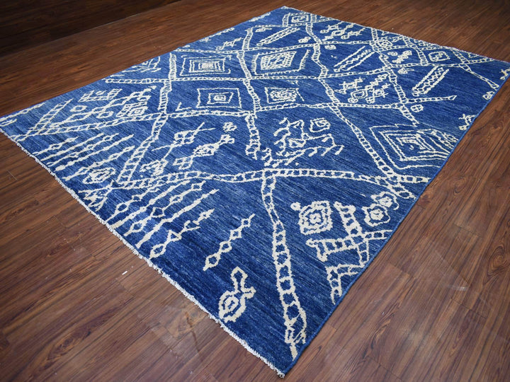 8'10" x 11'5" New Hand Knotted Blue Wool Rectangle Oriental Rug - MOA10271546
