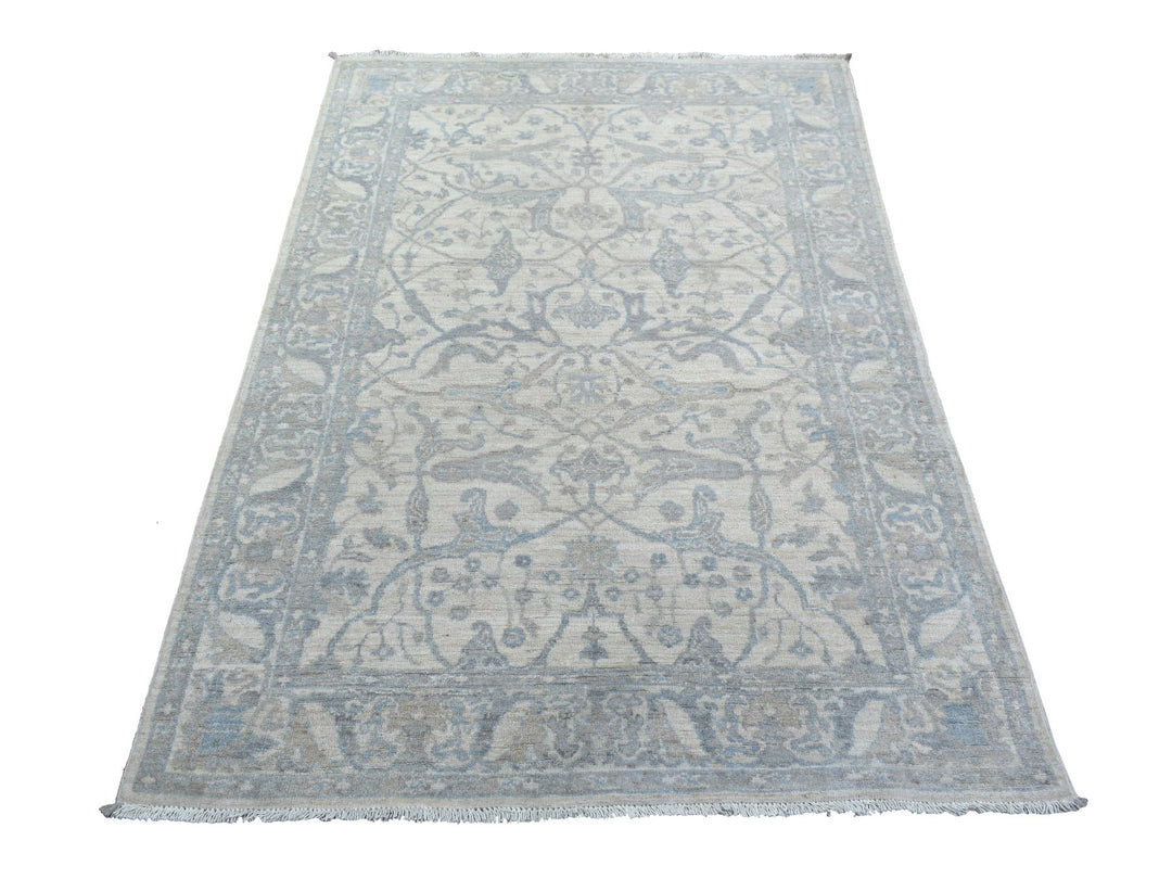 3'9" x 6'0" New Hand Knotted Ivory Wool Rectangle Oriental Rug - MOA10271566