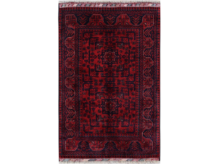 2'7" x 3'10" New Hand Knotted Red Wool Rectangle Oriental Rug - MOA102715