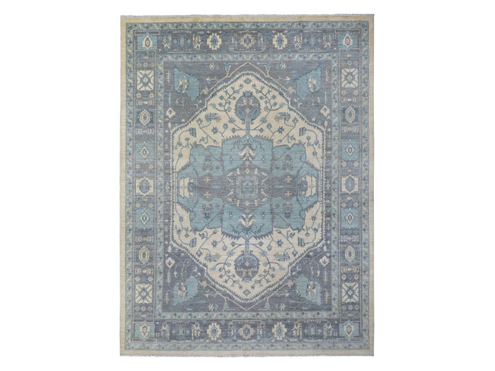 9'1" x 11'9" New Hand Knotted Ivory Wool Rectangle Oriental Rug - MOA10271619