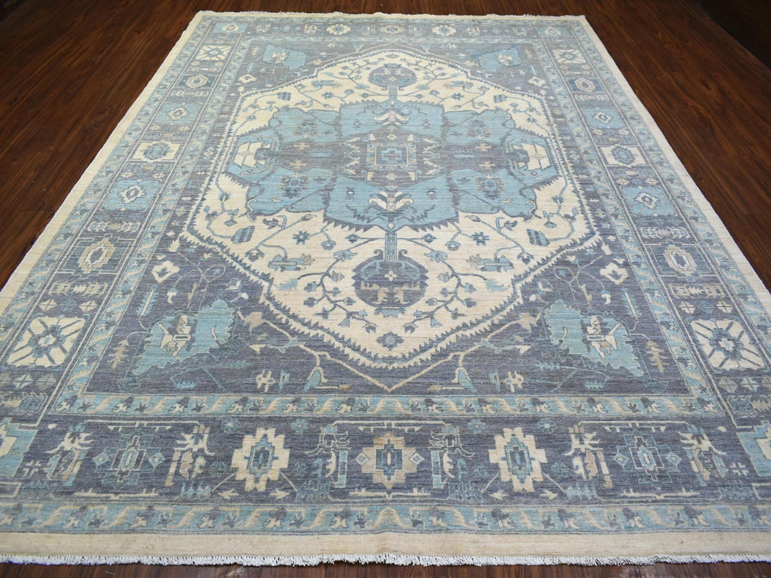 9'1" x 11'9" New Hand Knotted Ivory Wool Rectangle Oriental Rug - MOA10271619