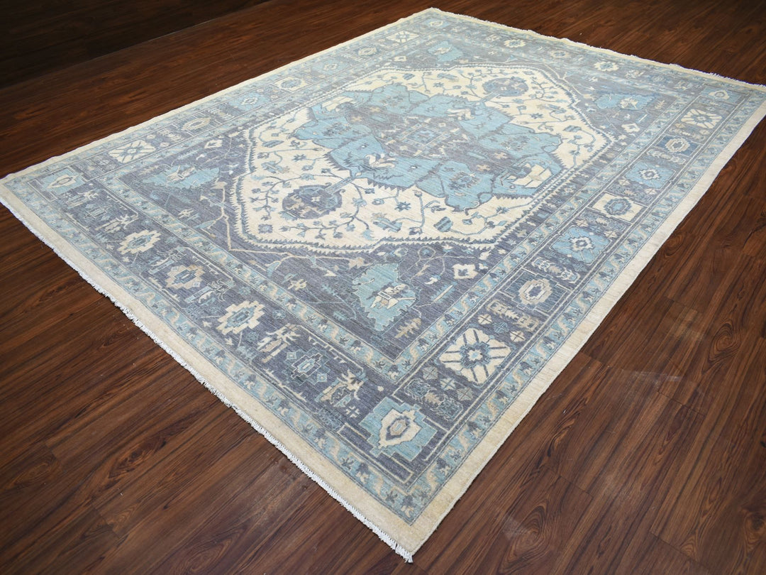 9'1" x 11'9" New Hand Knotted Ivory Wool Rectangle Oriental Rug - MOA10271619