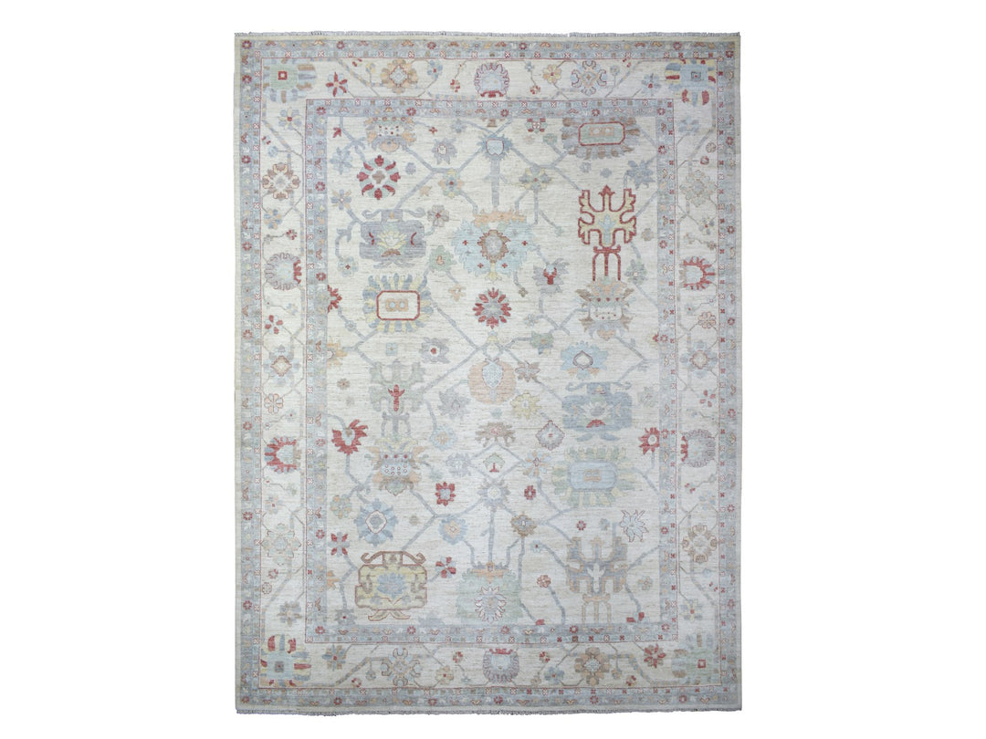 11'9" x 15'9" New Hand Knotted Ivory Wool Rectangle Oriental Rug - MOA10271628