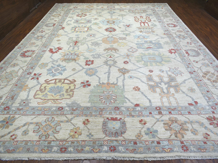 11'9" x 15'9" New Hand Knotted Ivory Wool Rectangle Oriental Rug - MOA10271628