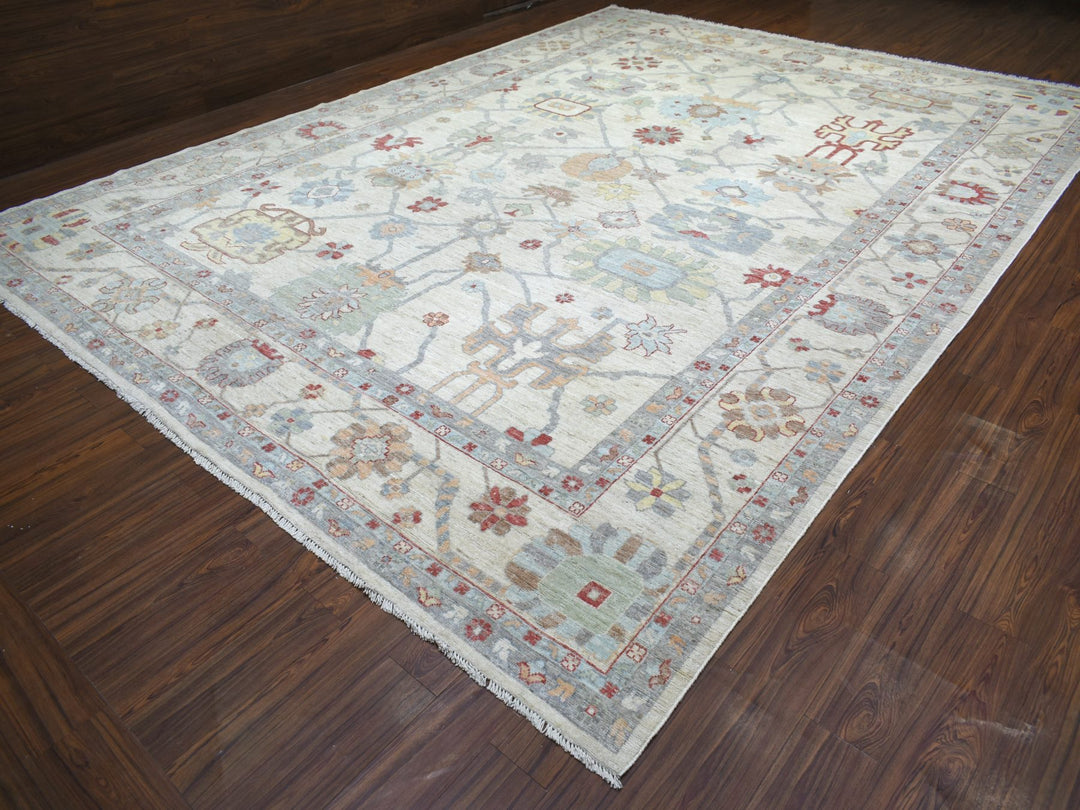 11'9" x 15'9" New Hand Knotted Ivory Wool Rectangle Oriental Rug - MOA10271628