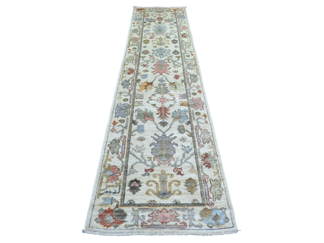 2'8" x 11'8" New Hand Knotted Ivory Wool Runner Oriental Rug - MOA10271631