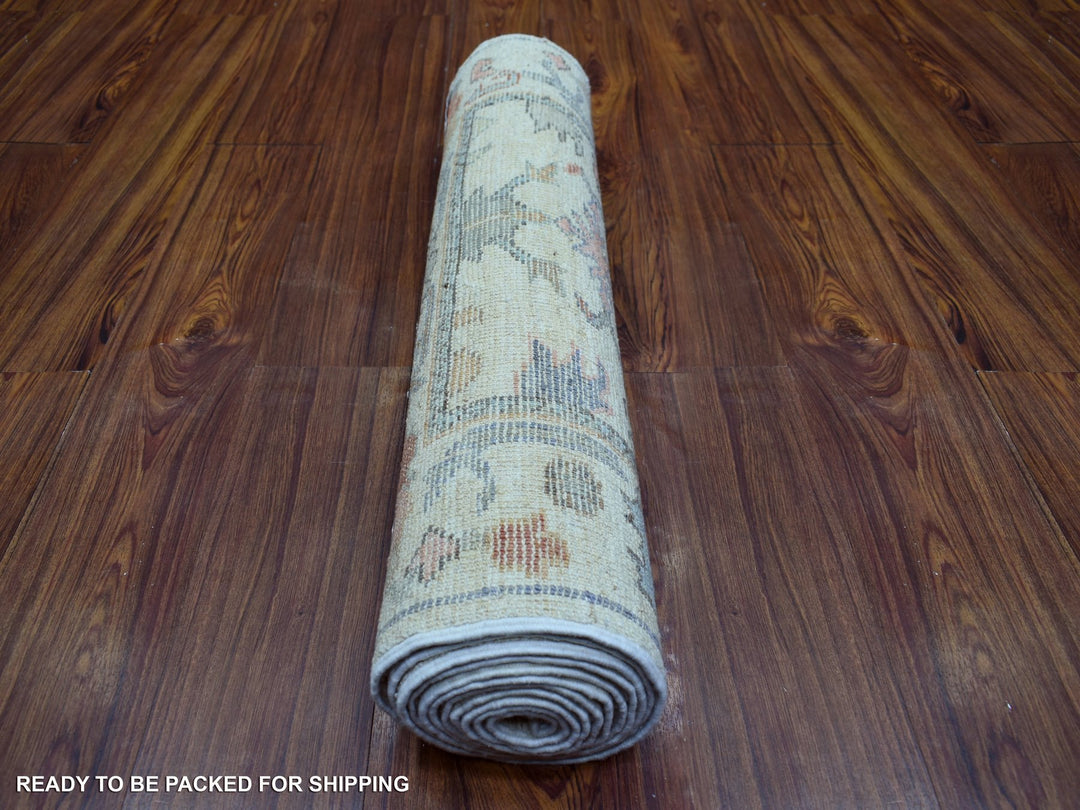 2'8" x 11'8" New Hand Knotted Ivory Wool Runner Oriental Rug - MOA10271631