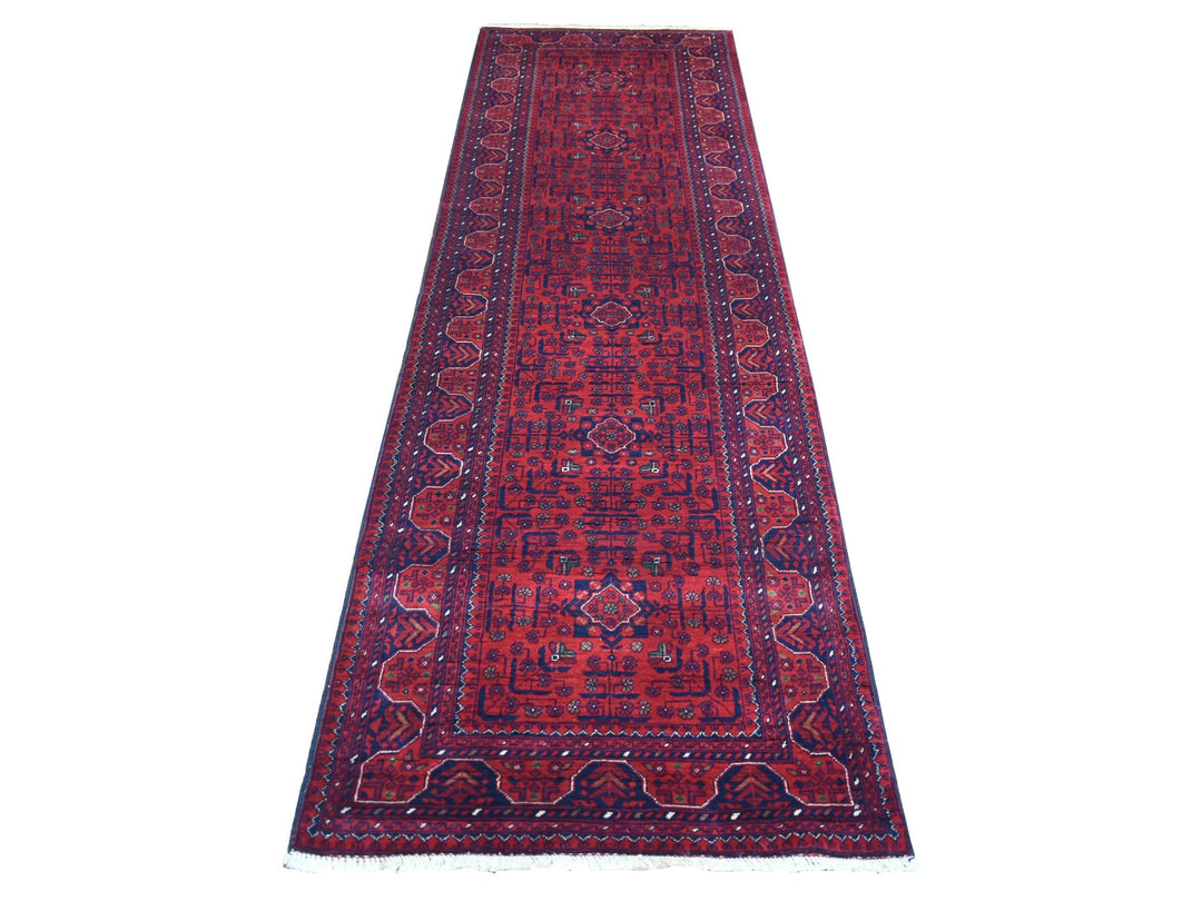 2'10" x 9'9" New Hand Knotted Red Wool Runner Oriental Rug - MOA10271698